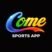 Come Sports App colorful logo with glowing neon text on black background